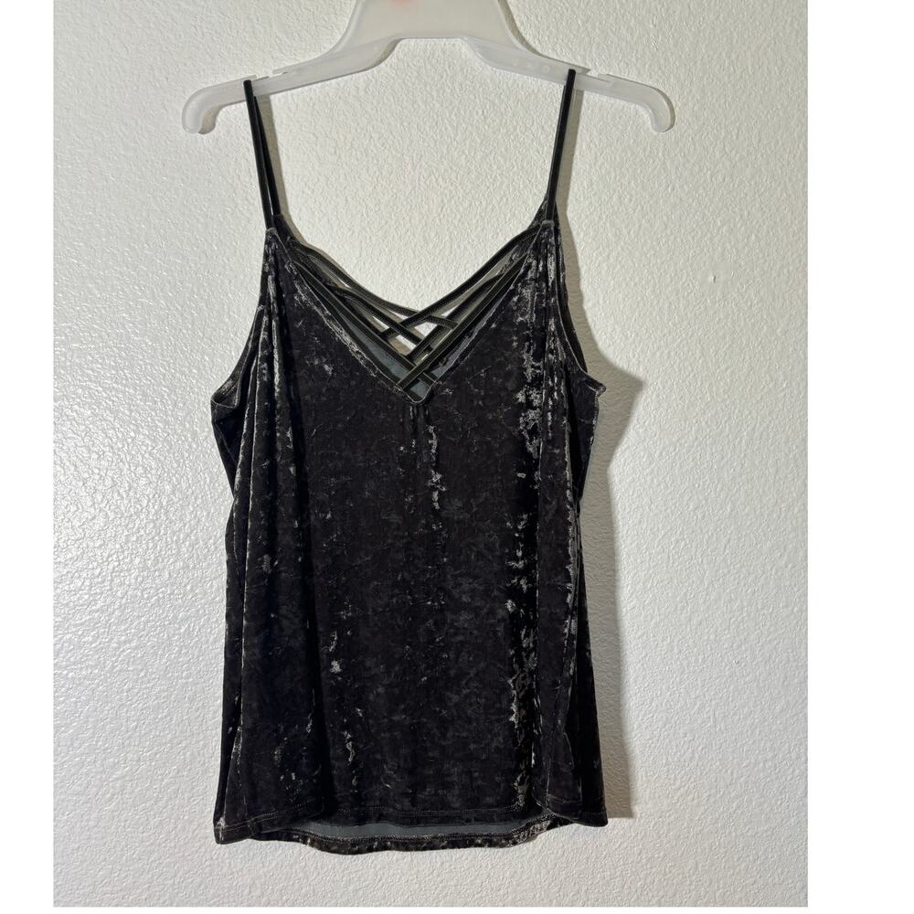 American Eagle Women's Crushed Velvet Cami Women's Size L Strappy Neck Black